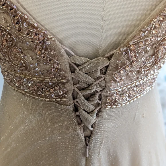 Bejeweled Cream Prom Dress - Picture 5 of 9